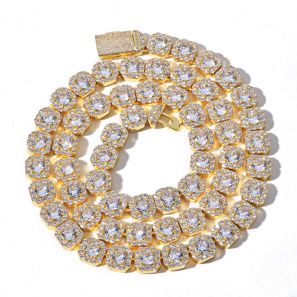 10 mm Square Cluster CZ Link Hip Hop Necklace with Copper Base - CHA091 product image