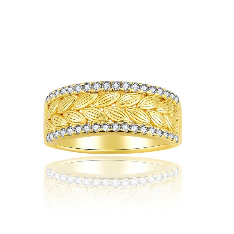 Leaf Motif Moissanite Ring for Women, S925 Silver 18K Gold Plated Stackable Band product image