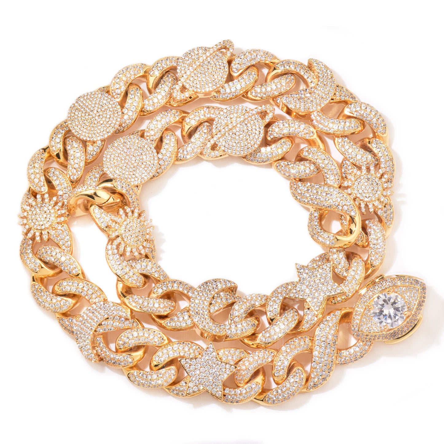 Iced Out Evil Eye Cuban Link Chain Necklace for Unisex