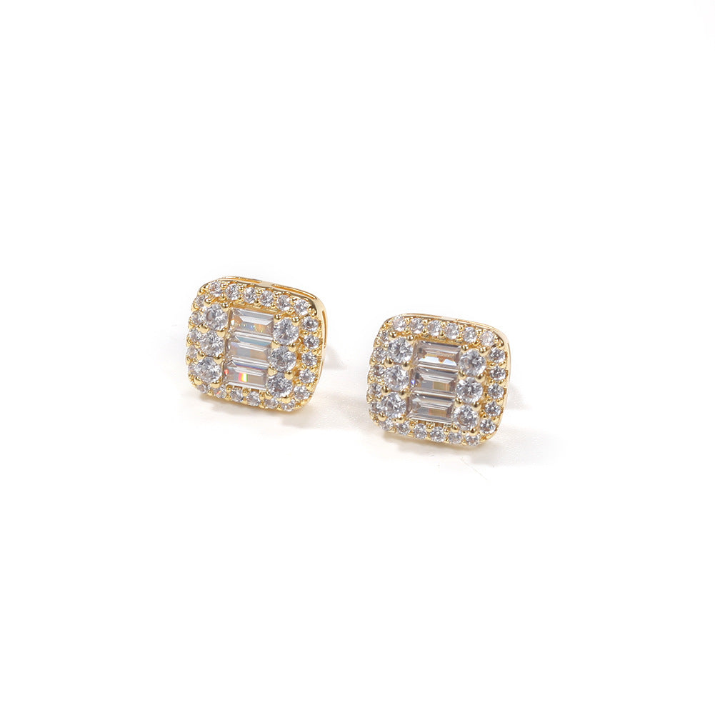 Minimalist Square Cubic Zirconia Stud Earrings for Women & Men in Gold or Silver Tone