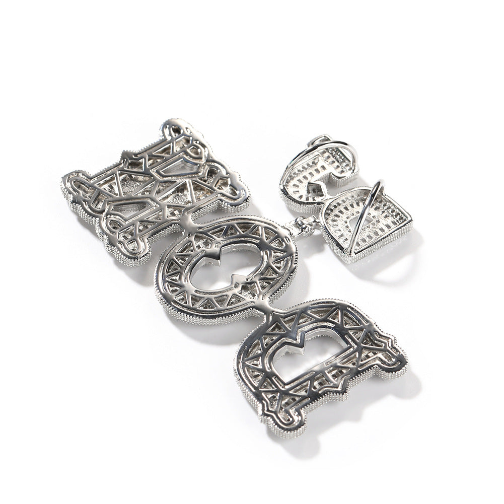 Iced Letter & Number Pendant Necklace in Silver Tone with Cubic Zirconia Hip Hop Chain for Women & Men