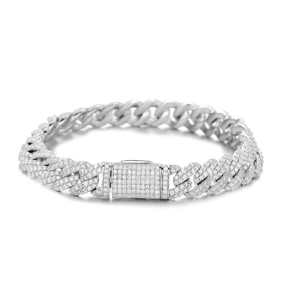 Moissanite Bubble Cuban Link Chain Bracelet & Necklace, 925 Silver Unisex