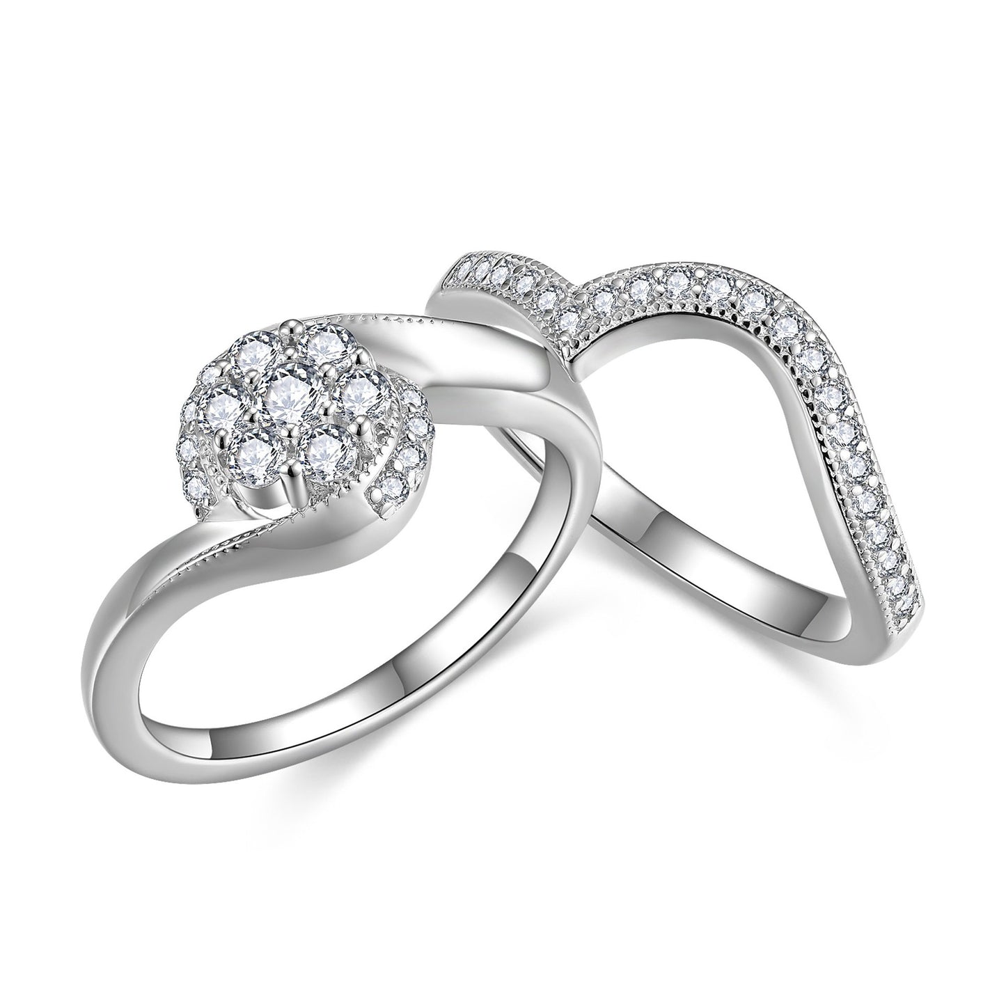 Moissanite Halo Ring Set for Women, Vintage Floral Stackable Engagement Ring, Promise Wedding Ring product image