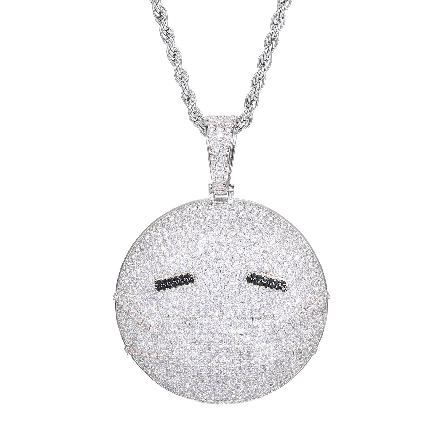 Emoji Face Hip Hop Pendant Necklace, Iced Out Zircon Charm, Rope Chain Style product image