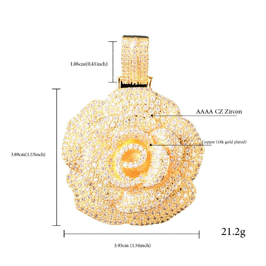 Iced Out Rose Pendant Necklace