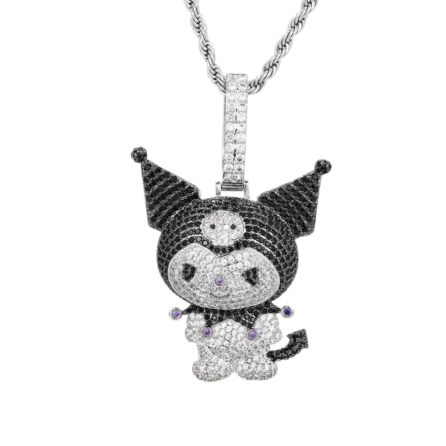 Iced Out Cartoon Character Pendant Necklace in Silvery Tone with Cubic Zirconia product image