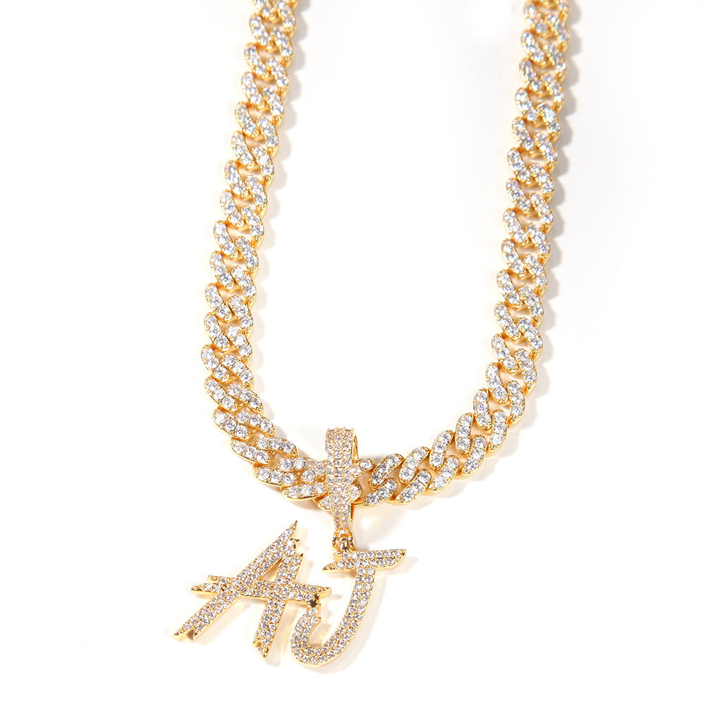 Custom 2-6 Letter Iced Initial Pendant Necklace for Men & Women - Gold or Silver Tone Zircon Letter Charm with Free 24 Inch Stainless Steel Rope Chain