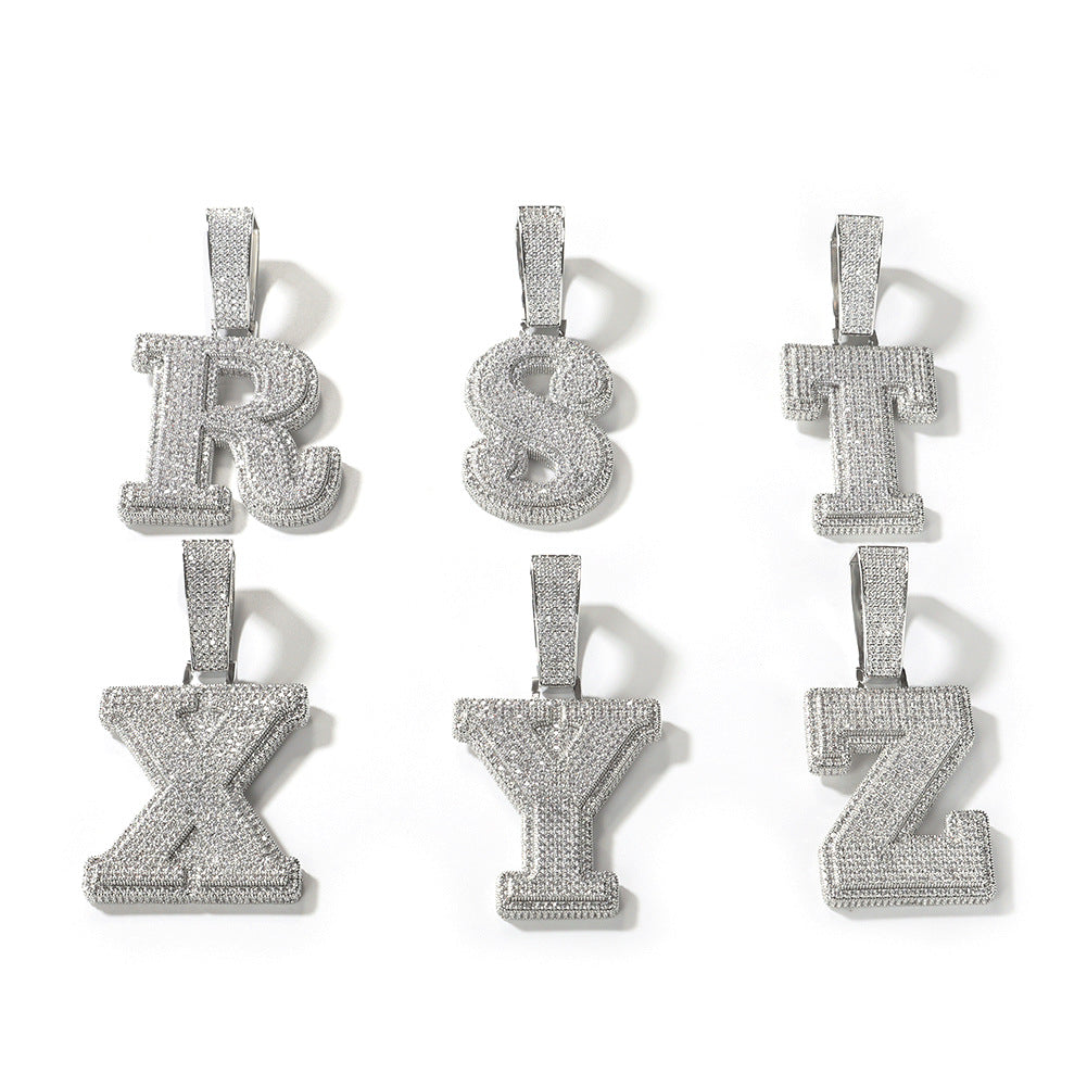Iced Initial Letter & Number Pendant Necklace with Twisted Chain for Women