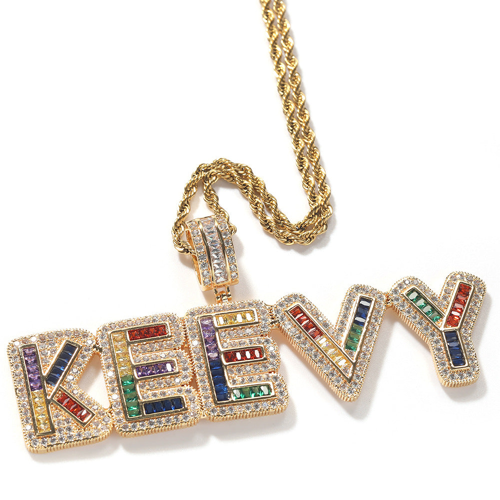 Personalized Bubble Letter Necklace with Cubic Zirconia Pendant - Custom Name Chain in Gold or Silver Tone for Women & Men