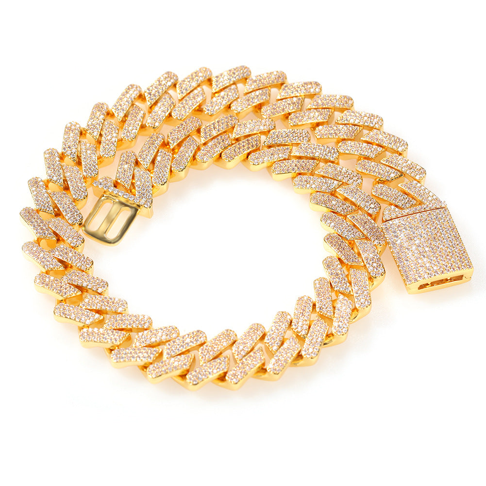 Unisex Iced Out Cuban Link Chain Necklace & Bracelet Set with Cubic Zirconia, Gold Plated or Silver Plated Statement Jewelry