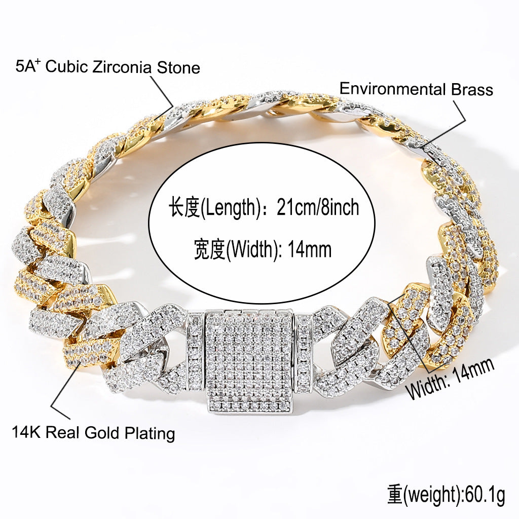 Hip Hop Minimalist Diamond Shape Cuban Link Cubic Zirconia Bracelet for Men