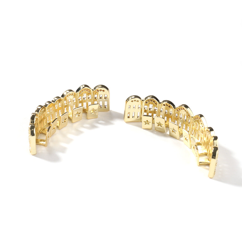 Hip Hop Cubic Zirconia Grillz Teeth Cap for Upper or Lower Teeth in Gold or Silver Tone