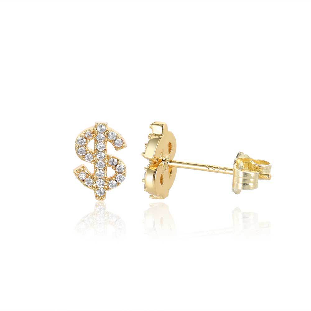 Dollar Sign CZ Stud Hip Hop Earrings with Copper Base - EAR017 product image