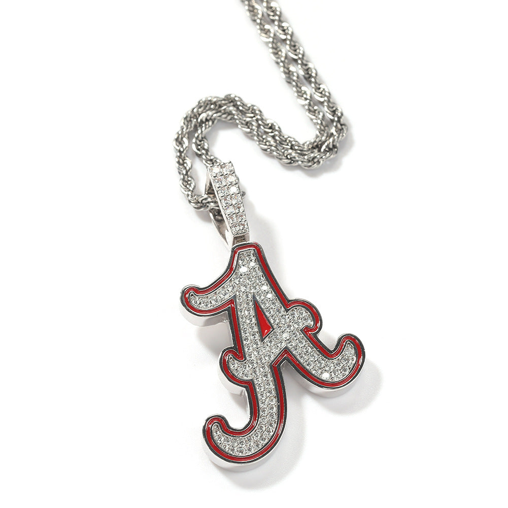 Silver Tone Iced Letter A Pendant Necklace with Rhinestone Chain - Hip Hop Statement Jewelry for Women
