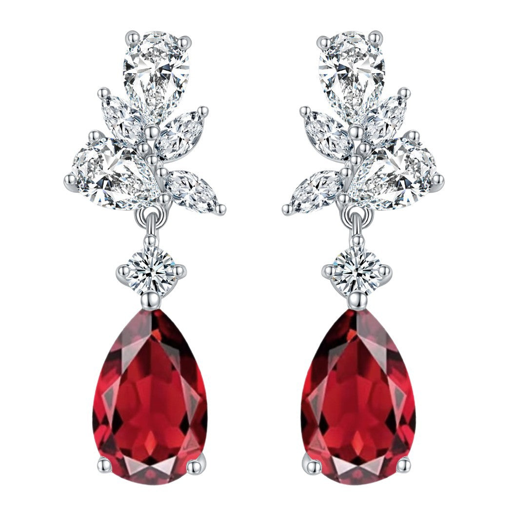 925 Silver Lab-Created Ruby Teardrop Drop Earrings product image