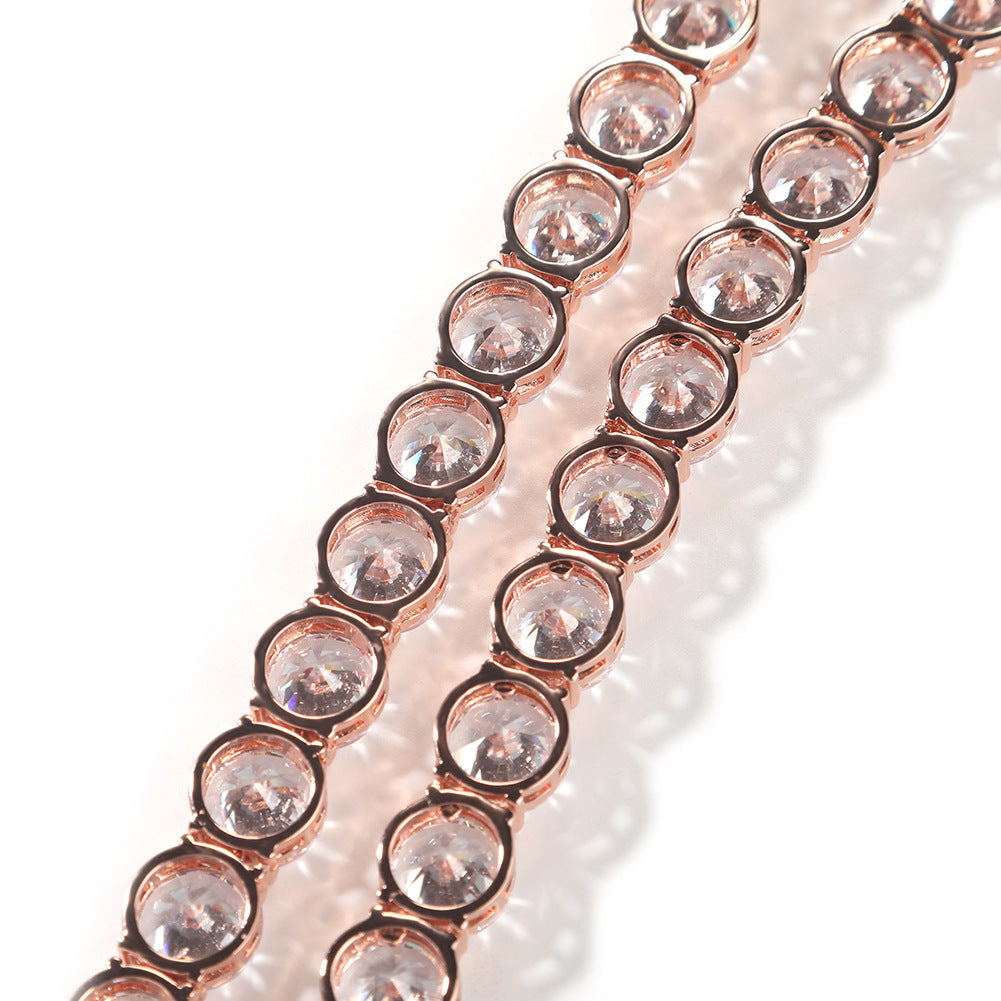 Unisex Round Cubic Zirconia Chain Necklace – Hip Hop Statement Pendant Necklace in Gold, Silver & Rose Gold