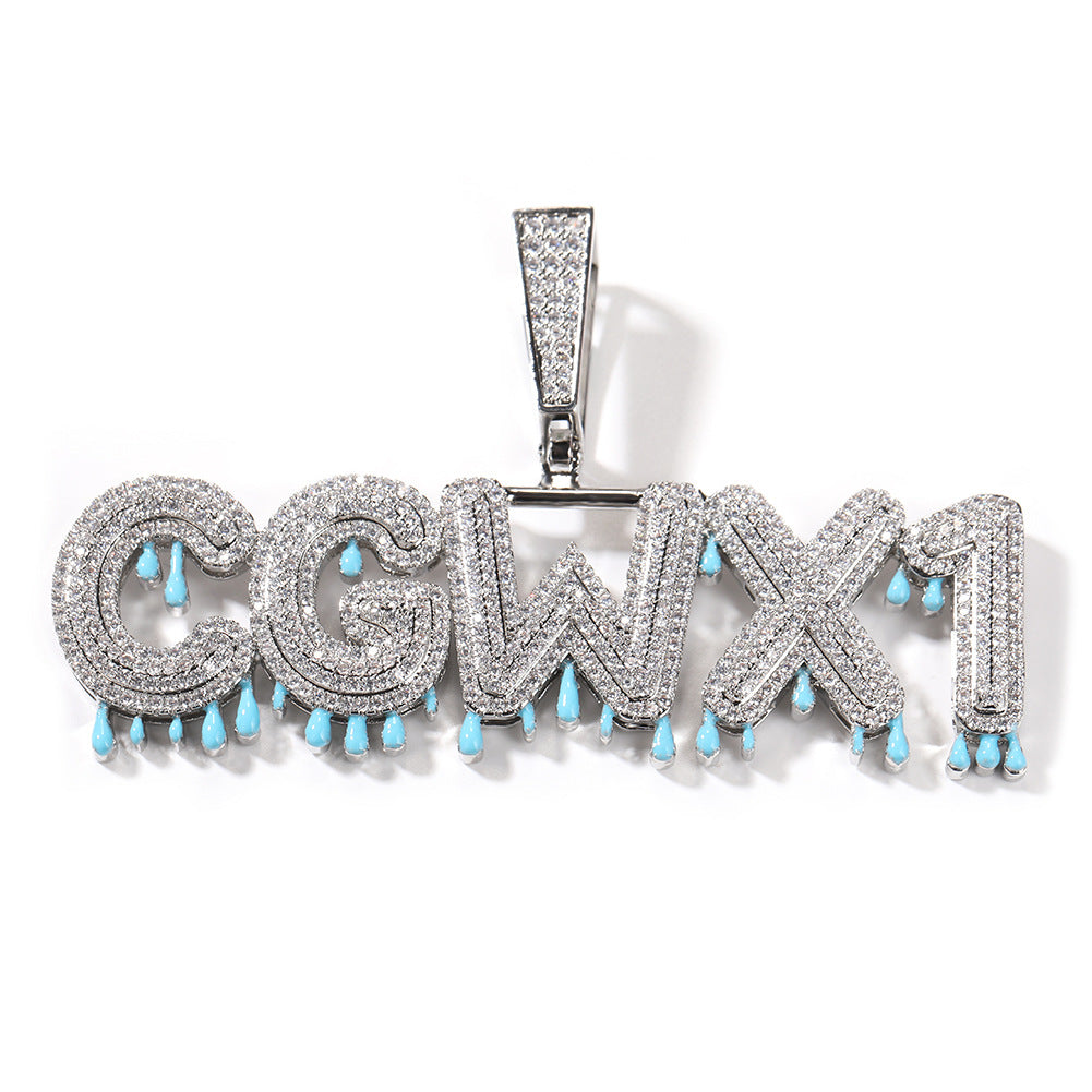 Personalized Iced Out Letter Necklace for Women - Custom English Name Pendant with Cubic Zirconia, Gold or Silver Color 24 Inch Twist Chain