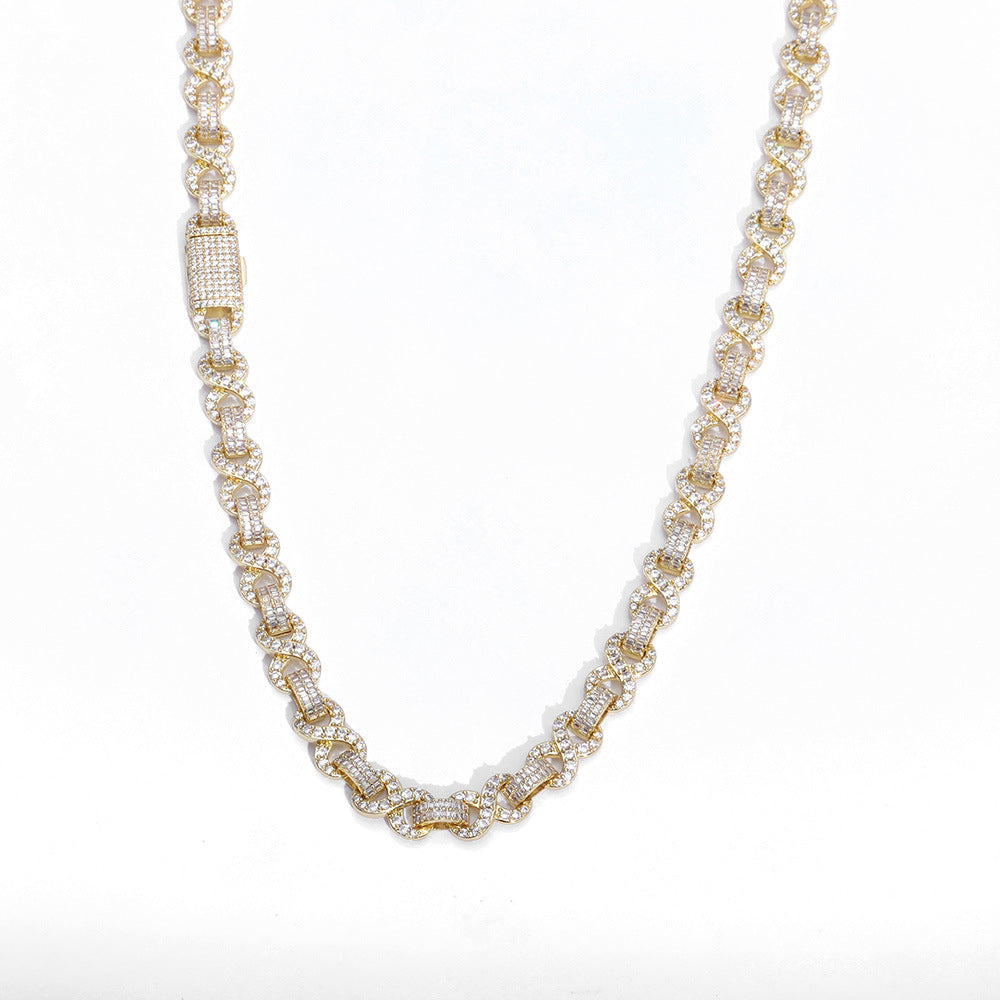 10 mm Baguette CZ Figure-Eight Link Hip Hop Necklace or Bracelet with Copper Base - CHA428 product image