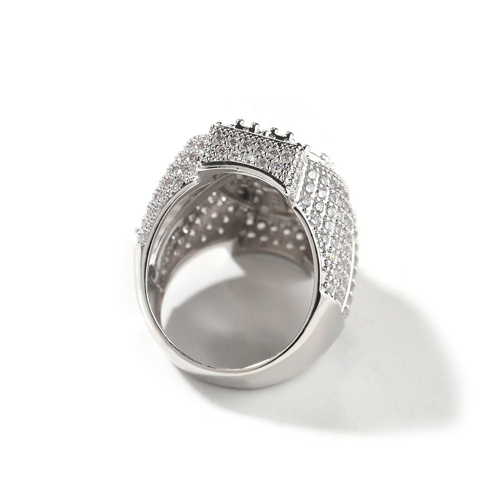 Inside view of silver tone coin cubic zirconia ring band product image