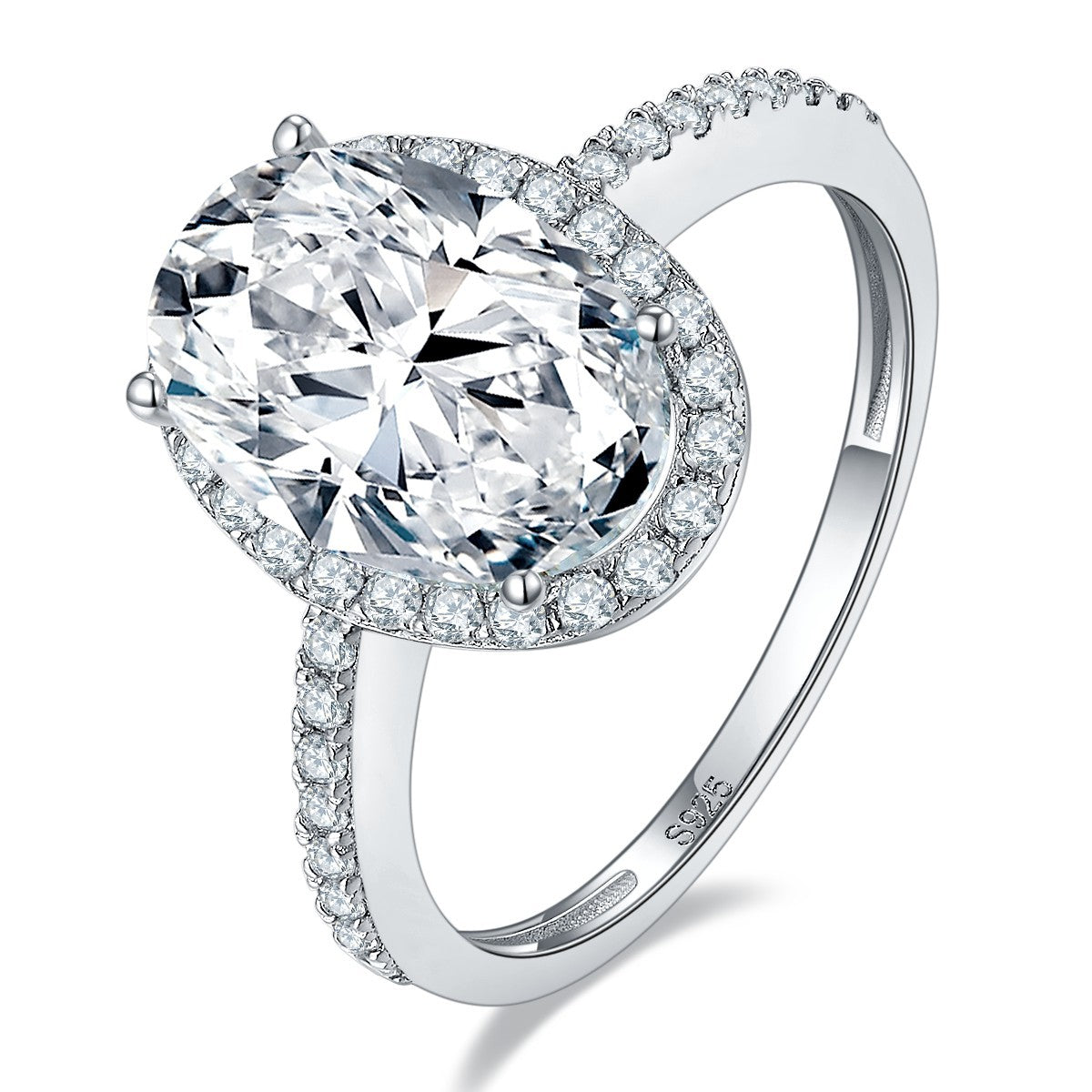 Oval Halo Moissanite Ring, 925 Silver, 18K Gold, Pavé Engagement Ring product image