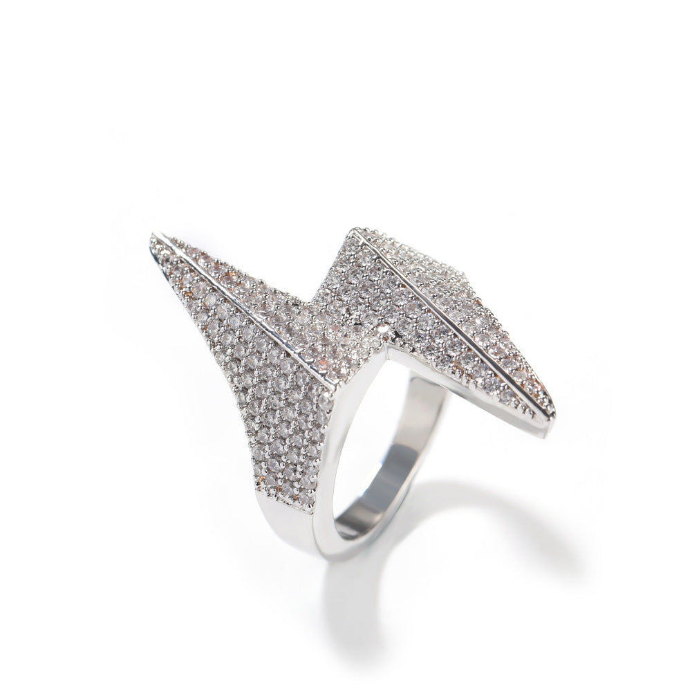 Silver tone lightning bolt cubic zirconia statement ring front view product image