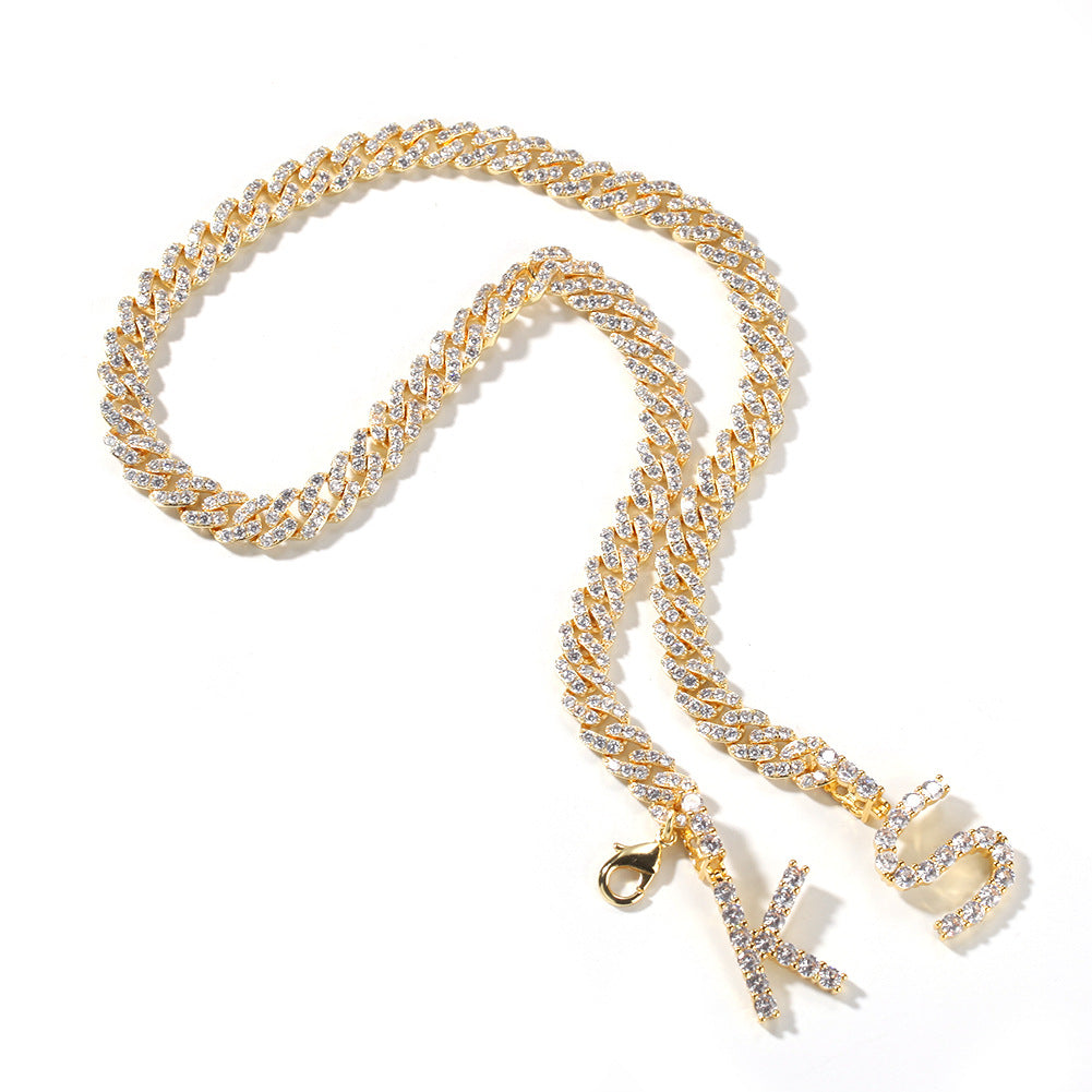 Personalized Double Letter Cuban Chain Necklace with Cubic Zirconia Pendant for Women & Men