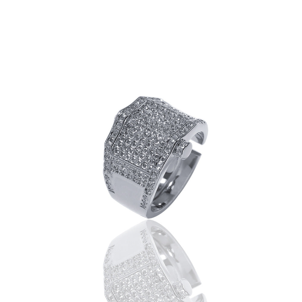 Unisex Hip Hop Gold Plated Statement Ring with Crystal Pave - Trendy Stackable Band for Women and Men