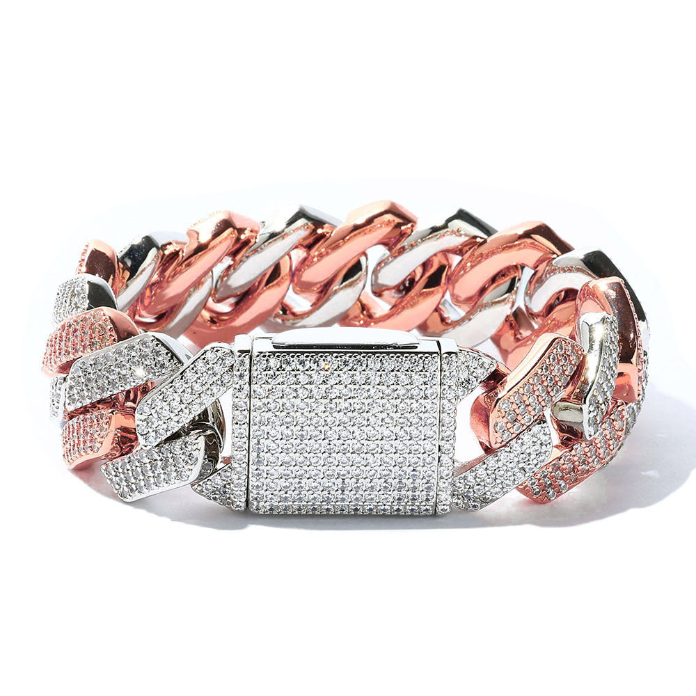 20 mm Diamond-Shaped Iced Cuban Copper Bracelet with Cubic Zirconia - CHA198 product image