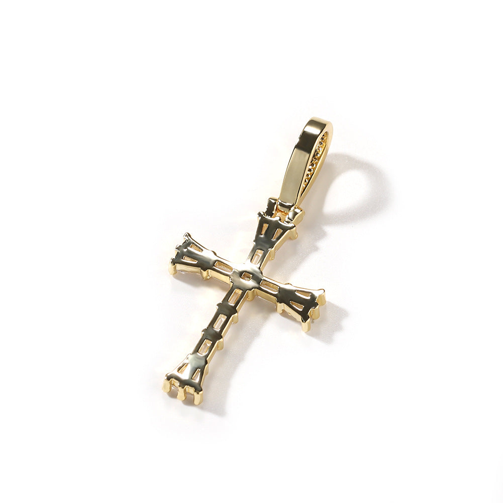 Iced Cross Pendant Necklace for Women and Men - Cubic Zirconia Statement Necklace with 24 Inch Twisted Chain in Gold or Silver Tone
