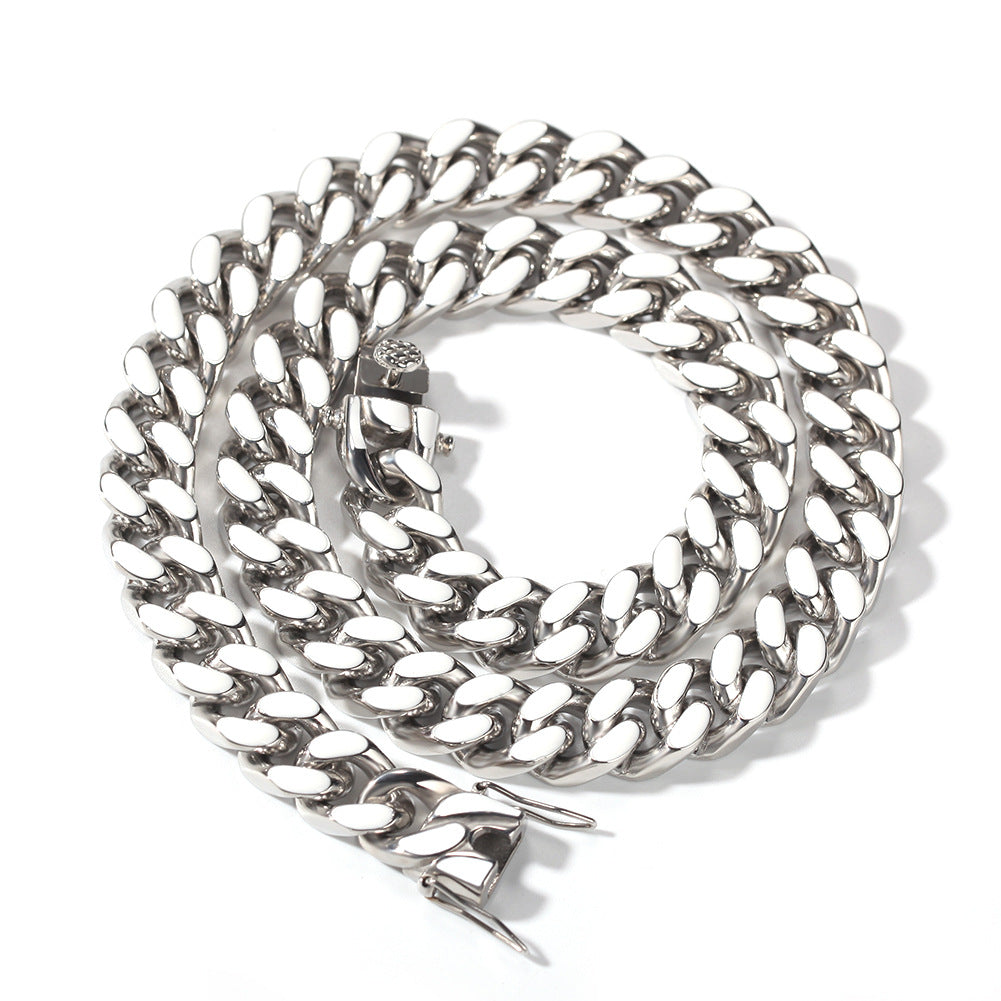Stainless Steel Enamel Chain Necklace for Women - Trendy Oval Link Pendant Necklace in Gold or Silver, 18 Inch & 20 Inch