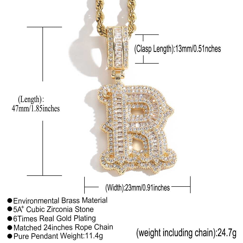 Hip Hop Letter Iced Link Spike Cubic Zirconia Pendant Necklace for Men and Women