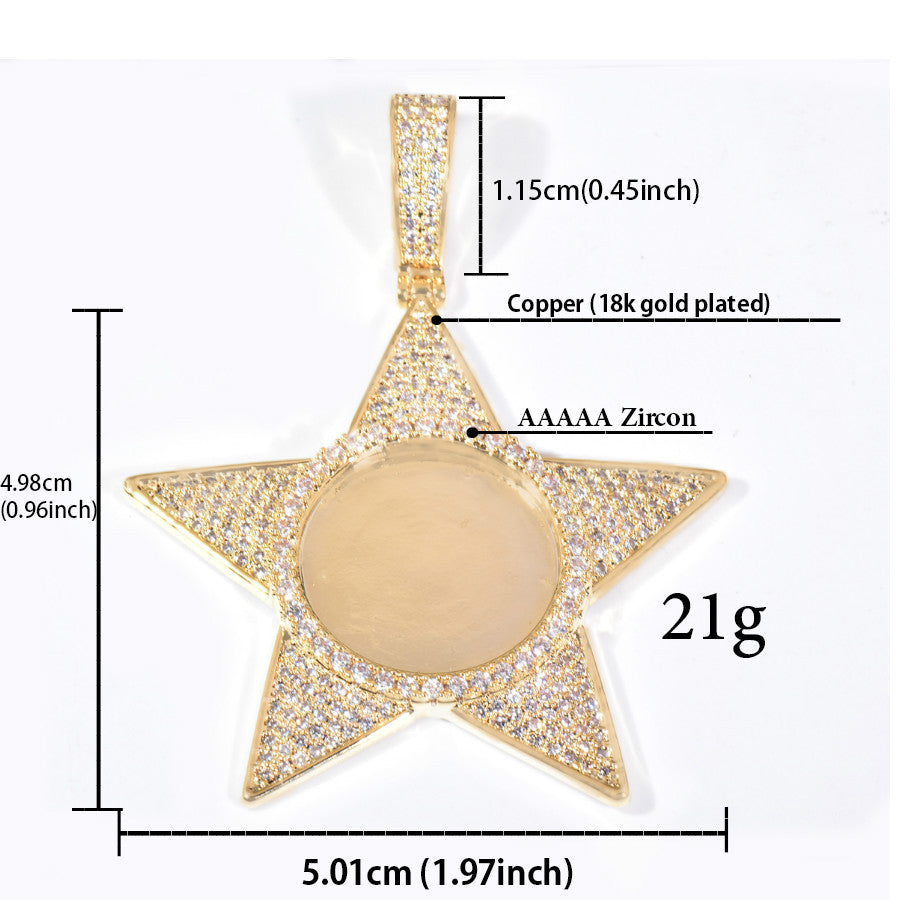 Unisex Iced Star Photo Pendant Necklace