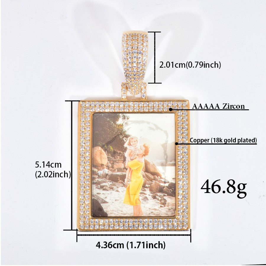 Iced Out Heart Photo Frame Pendant Necklace Unisex Hip Hop Jewelry