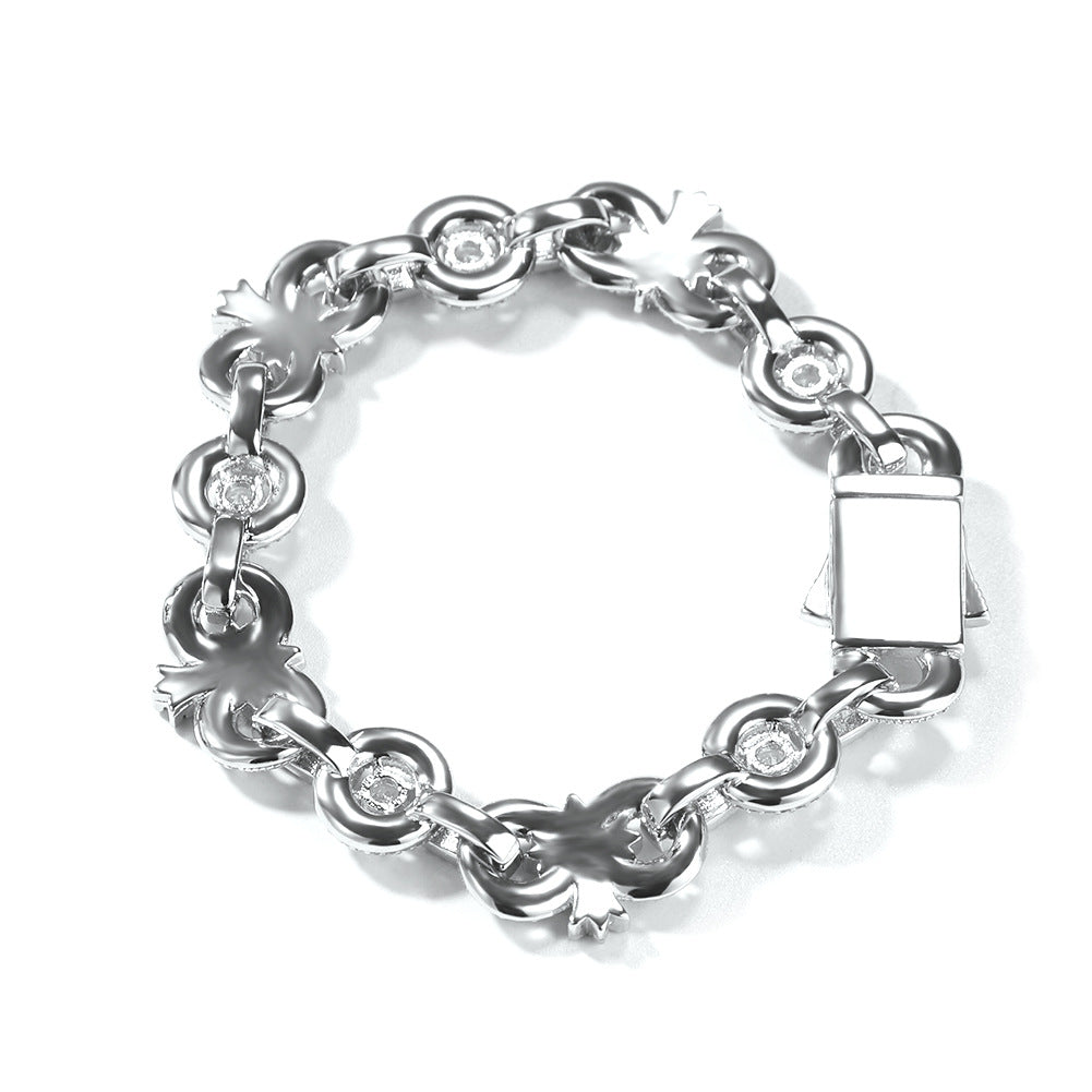 Iced Out Circular Link Cuban Chain Necklace Bracelet for Women & Men, Gold or Silver Color Cubic Zirconia Statement Jewelry