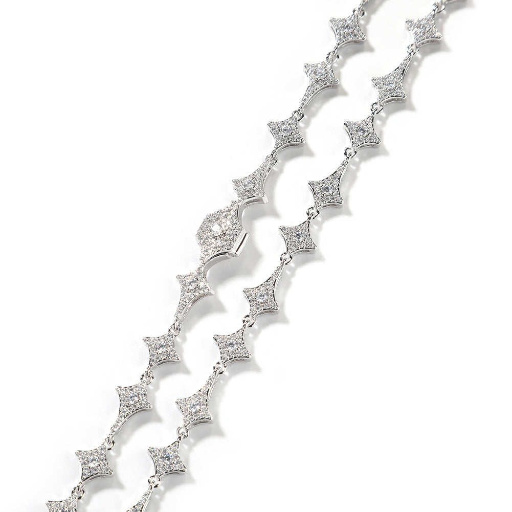 Iced Geometric Spike Chain Necklace Bracelet for Men, Gold Plated or Silver Plated Cubic Zirconia Statement Jewelry