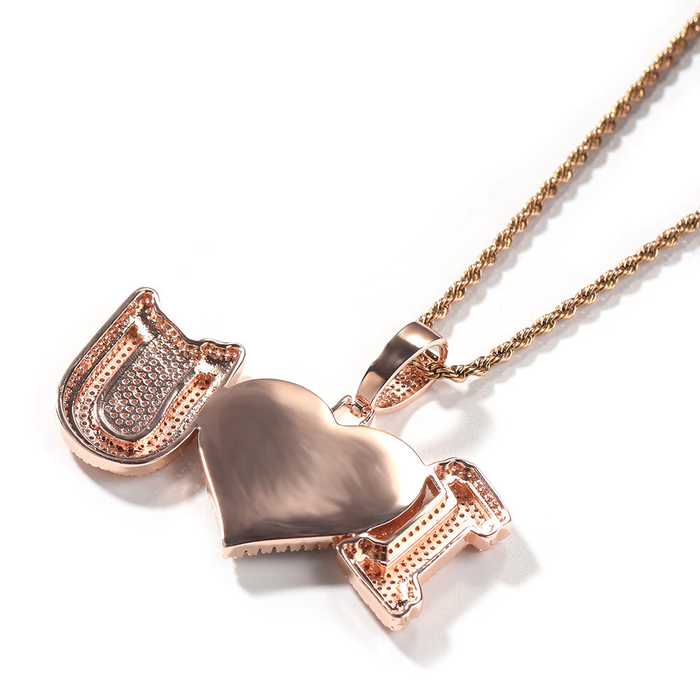 Iced Custom Letter Photo Pendant Necklace for Men with Cubic Zirconia Rope Chain