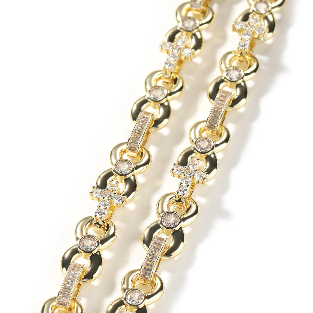 Men’s Iced Cross Chain Necklace & Bracelet Set in Gold or Silver Tone with Cubic Zirconia product image