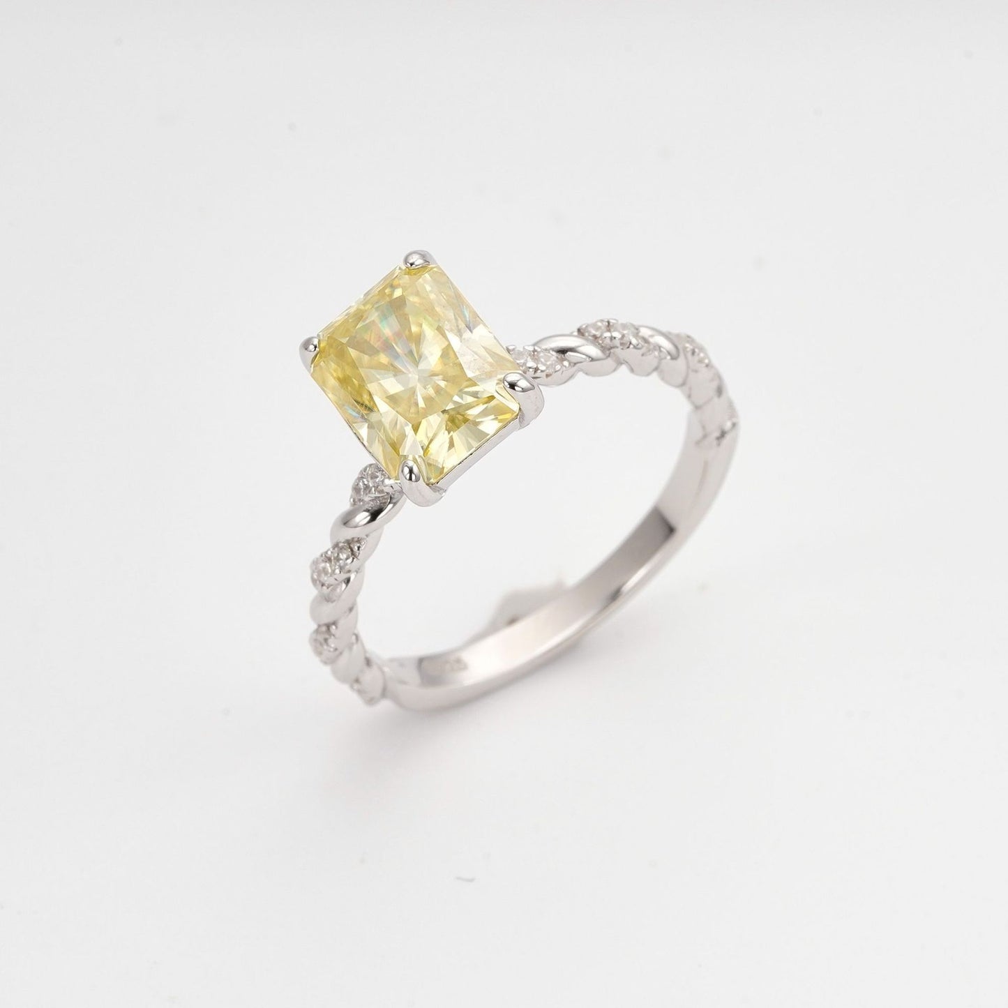 Blue Moissanite Ring, 3 Carat Radiant Cut, S925 Sterling Silver Twisted Band product image