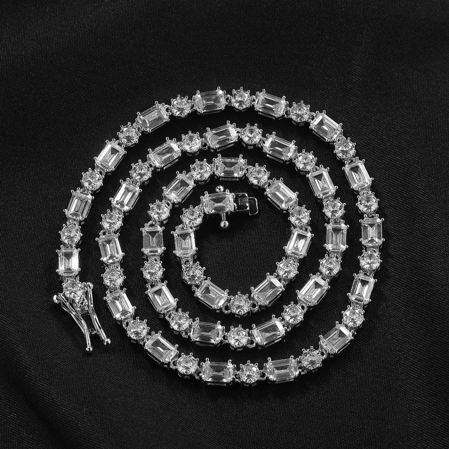Gold CZ Tennis Necklace for Women and Men, Copper Necklace with Round & Rectangular Cubic Zirconia