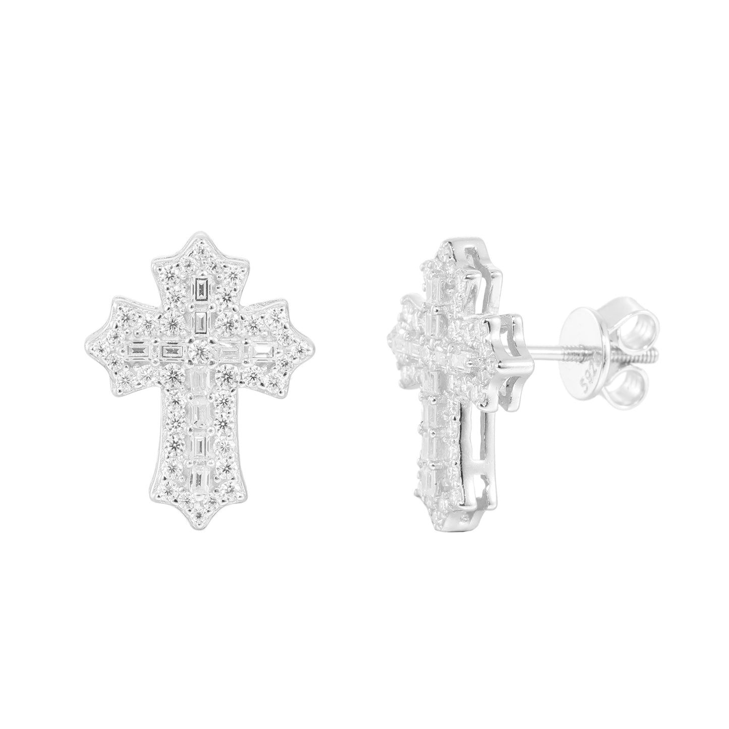 Iced Out Cross Stud Earrings in Silver Tone with Moissanite Accent for Women and Men product image