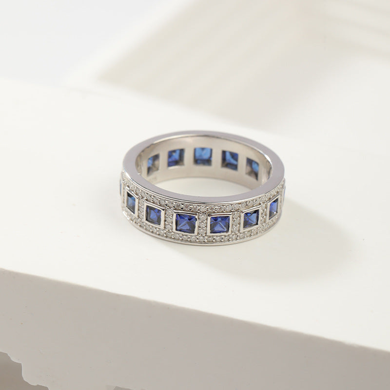 Lab-Created Blue Sapphire Square Eternity Ring, 925 Sterling Silver Band product image