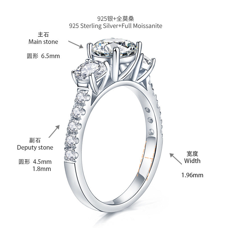 Three-Stone Moissanite Ring, 18K Gold-Finish Women’s Engagement Ring product image