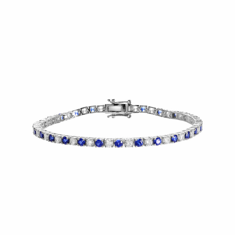 925 Silver Blue Stone Tennis Bracelet, Dainty Cultured Sapphire Bracelet for Women, Everyday Stackable Wrist Jewelry product image