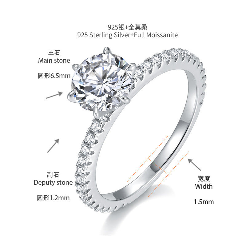 925 Silver Moissanite Ring, 6.5mm Round Six-Prong Solitaire Engagement Ring for Women product image