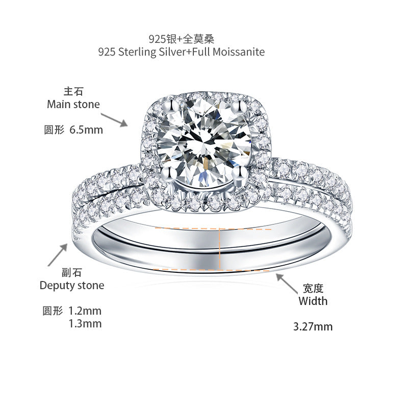 925 Silver 18K Gold Plated Moissanite Halo Ring, Double-Layer Square Cushion Ring product image