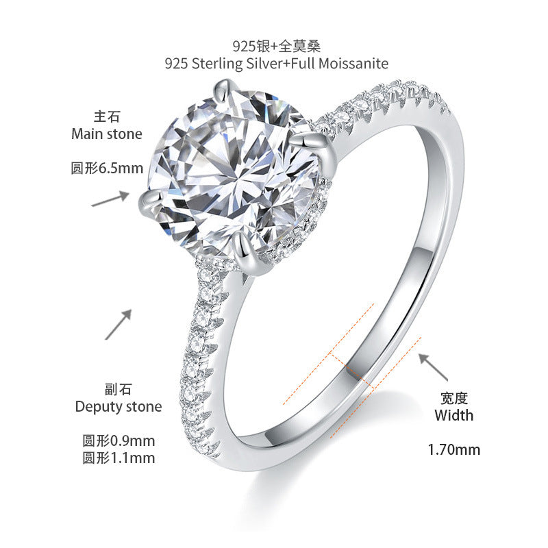925 Silver Moissanite Engagement Ring, Round Cut 4-Prong Solitaire Ring for Women product image