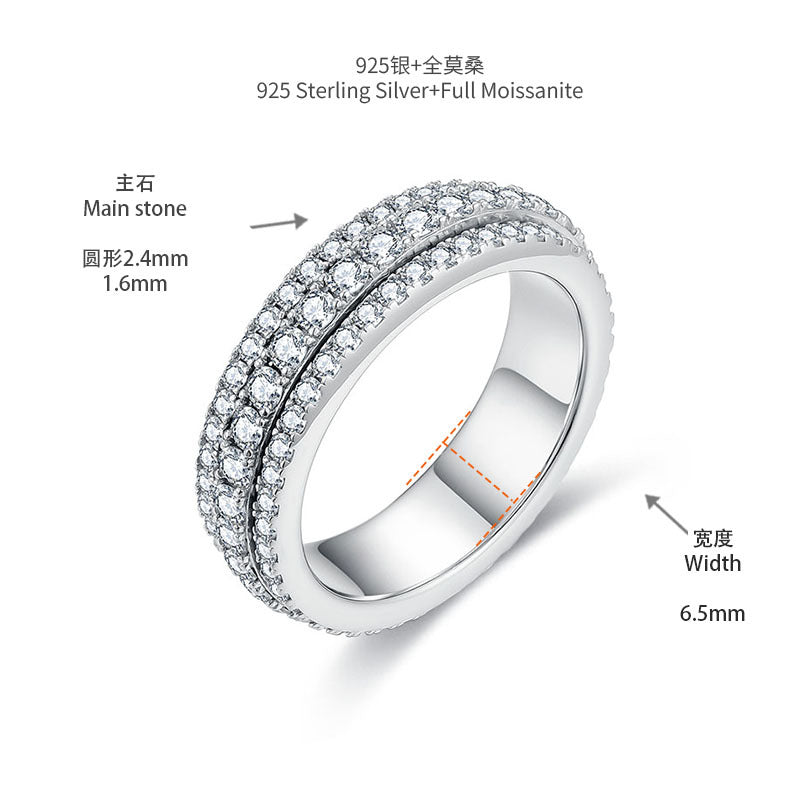 Moissanite Triple-Row Rotating Ring, S925 Silver 18K Gold Plated Unisex Band product image