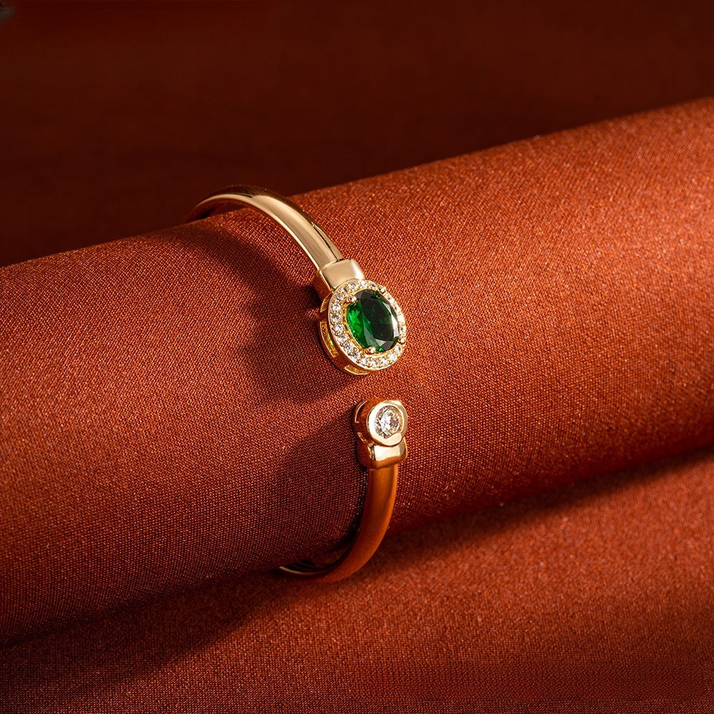Elegant Geometric Gold Plated Open Bangle Bracelet with Crystal Accent for Women