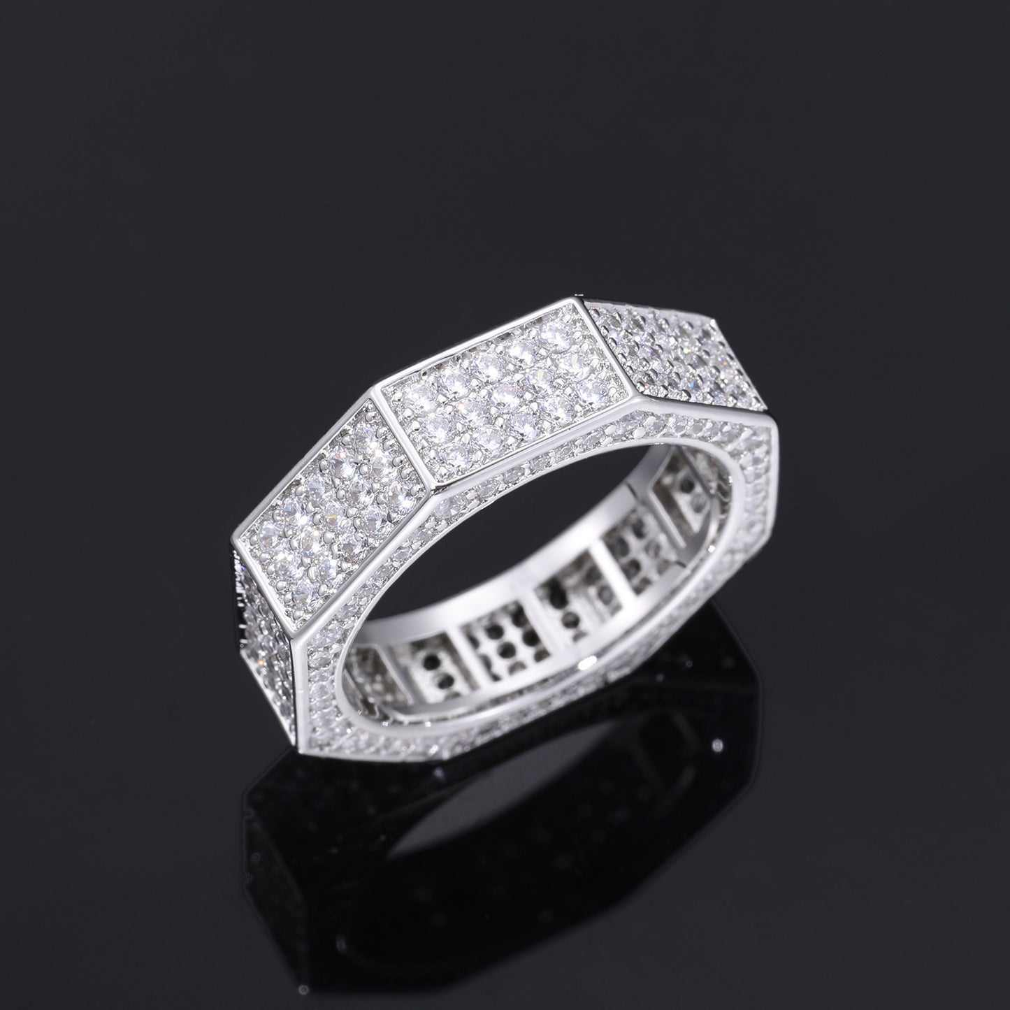 Iced Out Geometric Octagon Ring for Men and Women - Cubic Zirconia Hip Hop Statement Band product image