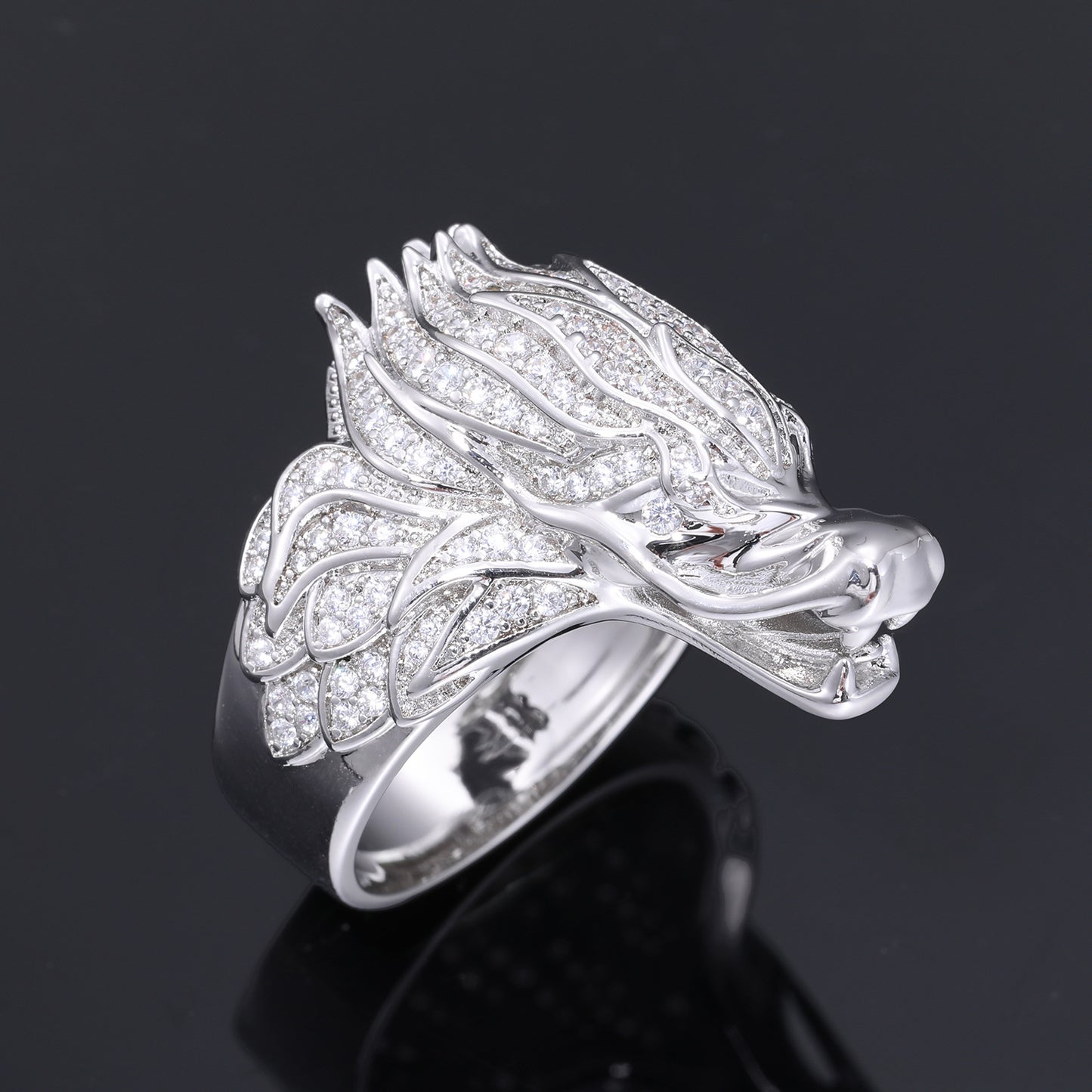 Men's Zircon Dragon Head Ring, Hip Hop Copper Ring, White Tone or Gold Tone, Sizes 7-11 product image